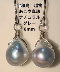 宇和島　越物　あこや真珠　希少　ナチュラルグレー　クレオパトラ　本真珠　ピアス