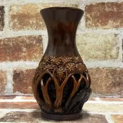 天然木 アジア象木彫り　花瓶