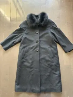 【最終価格】カシミヤ　ブルーフォックス襟　ブラックロングコート