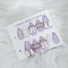 ♡ 量産型 地雷 フレンチガーリー パステルパープル ネイルチップ 現品 ♡