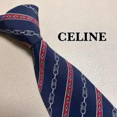 CELINE セリーヌ ネクタイ　マカダム　トリオンフ　ストライプ ネイビー