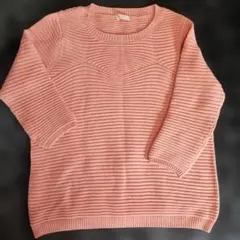 サーモンピンク リブ編み 長袖ニット　未使用　M