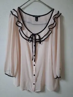 FOREVER21フォーエバー21ピンク五分袖シフォンブラウスMサイズ