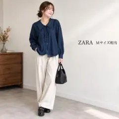 ZARA デニムシャツ 長袖 ビッグカラー　ピーターパンカラー　Mサイズ相当