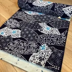 超美品 浴衣 綿 本染 型染 コーマ地 白地 紺 夏物 紫陽花 158裄64