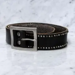 vintage スタッズ 黒 レザー ベルト 本革 肉厚 銀 ヴィンテージ加工