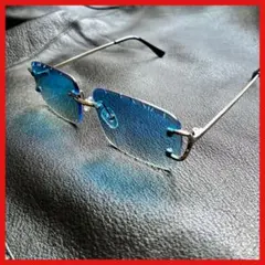 リムレス ブルーグラデーションサングラス伊達メガネ眼鏡ヴィンテージy2kグランジ