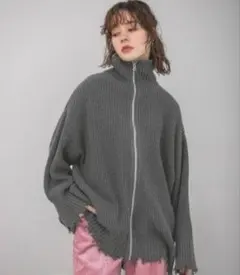 美品　JEANASIS ジーナシス 5GアゼクラッシュZIPカーディガン