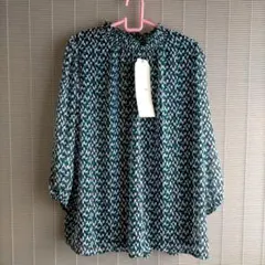 as-ideal 幾何学模様 ハイネック 七分袖 ブラウス L