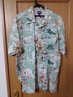 『希少』　ステューシー　アロハシャツ　90s 総柄　紺タグ　オフホワイト　L 希少』 ステューシー アロハシャツ 90s 総柄 紺タグ オフホワイト L