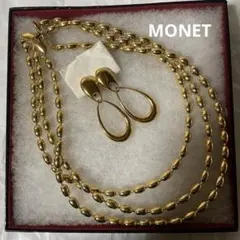 Monet ゴールド ドロップ型 ネックレス　イヤリング　3点セット