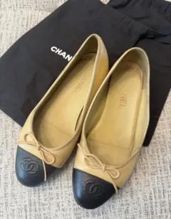 CHANEL フラットシューズ ベージュ/ブラック 保存袋付き37 2026年最新】CHANEL カラー：ベージュ系 レディース フラットシューズ