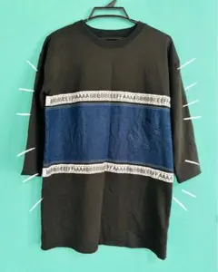 黒とデニムの七分袖Tシャツ