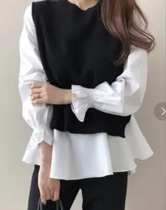 JUNOAH ニットレイヤードブラウス セットアップ ニットベスト