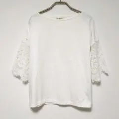 美品 INED イネド 袖レースカットソー 白 9号 綿100% 7分袖 上品のサムネイル