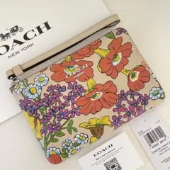 COACH コーチ　ポーチ財布リストレット　アイボリー　花柄フラワーフローラル