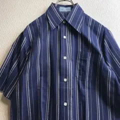 古着 レトロ シャツ 総柄 ストライプ 柄シャツ 半袖