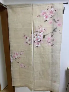 日本製　リネン100%のれん　カーテン　桜