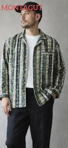 MONTAGUT PARIS 総柄コーデュロイ調シャツジャケット ネイティブ柄