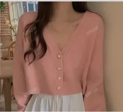 新品未使用 SHEINピンクドロップショルダークロップドカーディガン