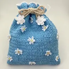 小さな白い花の巾着袋【ハンドメイド】編み物
