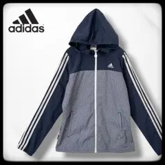 アディダス M 花柄 ウインドブレーカー ネイビー adidas 【古着】
