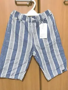 綿100% ストライプハーフパンツ 130サイズ　ネイビーブルー系　新品　男の子
