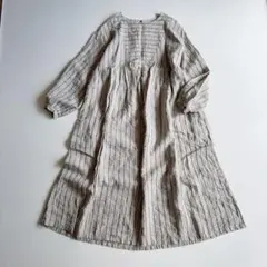 美品 ヴェリテクール リネン100％ カシュクールワンピース ベージュ F
