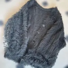 グレー ファー素材 ボタン付きカーディガン F