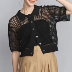 BEAUTY&YOUTH 黒 メッシュカーディガン 半袖