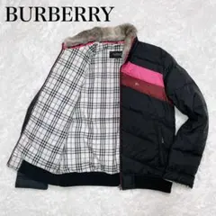 美品✨バーバリーブラックレーベル ダウンジャケット ファー チェック ホースロゴ