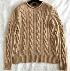 ポロラルフローレン ウールカシミヤ ボニー刺繍 長袖ケーブルニット M キャメル