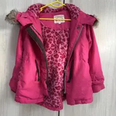 ピンク ヒョウ柄　ファー付き　冬用アウター 110 コギャル風