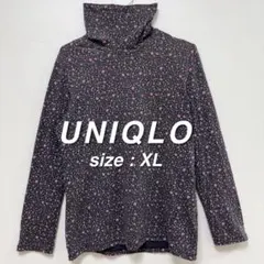 UNIQLO ユニクロ タートルネック カットソー XL 小花柄 ダークグレーのサムネイル