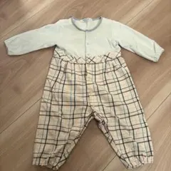 familiar アイボリー チェック柄ロンパース