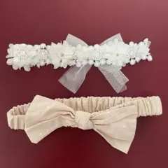 花飾りとリボン付きヘアバンド2個セット