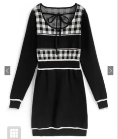 ギンガムチェック柄配色ラインニットミニワンピース