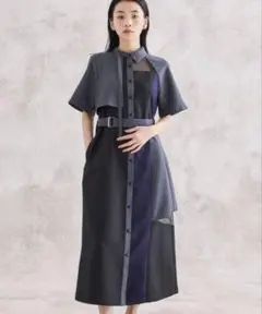 UNITED TOKYO シアーコンビブロッキングシャツワンピース（ブルー／1） UnitedTokyoシアーコンビブロッキングシャツワンピース ウォッシャブル