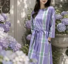 BEAMSBOY EXCLUSIVE FABRICビッグタータン ワンピ 紫陽花のサムネイル
