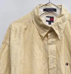 Tommy Hilfiger イエロー ストライプ 半袖シャツ L