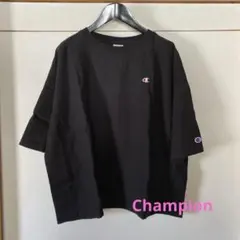 Champion レディース 五分丈 Tシャツ ブラック