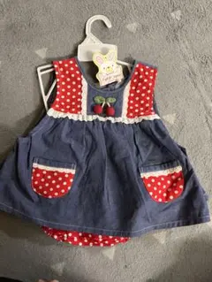 未使用　 赤・青水玉ワンピースセット90cm