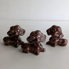 【ミニ・フィギュリン/置物３点１組】ブラウン・ドッグ/釉陶器（ユーズド品）