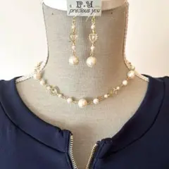 パール ハート モチーフ ネックレス ピアス セット