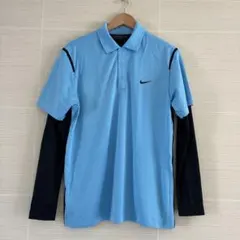 Nike DRI-FIT 水色ポロシャツ 長袖　重ね着　インナー一体型