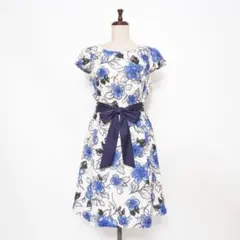 ギャラリービスコンティ 総フラワーフレアワンピース 青 サイズ2*HD874