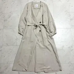 美品 U by SPICK&SPAN ノーカラーレーヨンリネンロングコート 36