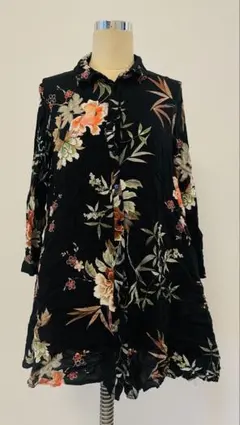 【ZARA/ザラ】花柄チュニックシャツ/シアー/総柄/派手/和柄/