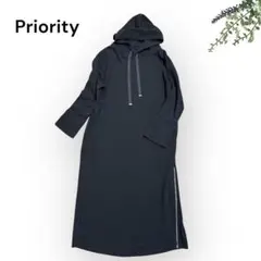 Priority ボンディングジャージサイドファスナーフードデットワンピース 黒