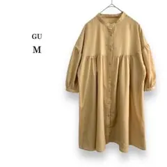 美品【GU】ジーユー　バンドカラーチュニックブラウス　五分丈　ベージュ　M